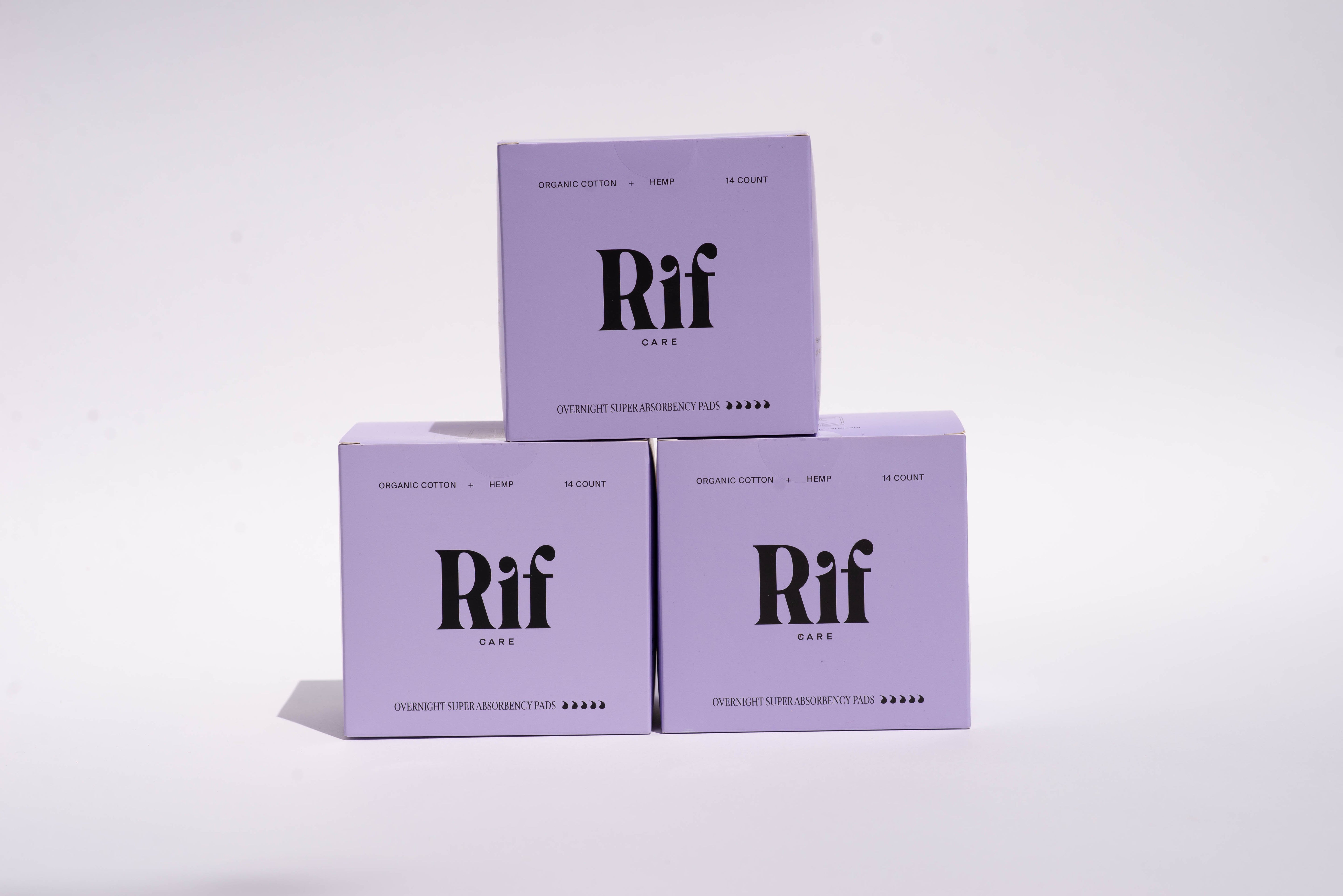 Organic Long Pads with wings - Night 3 pack Bundle by Rif care