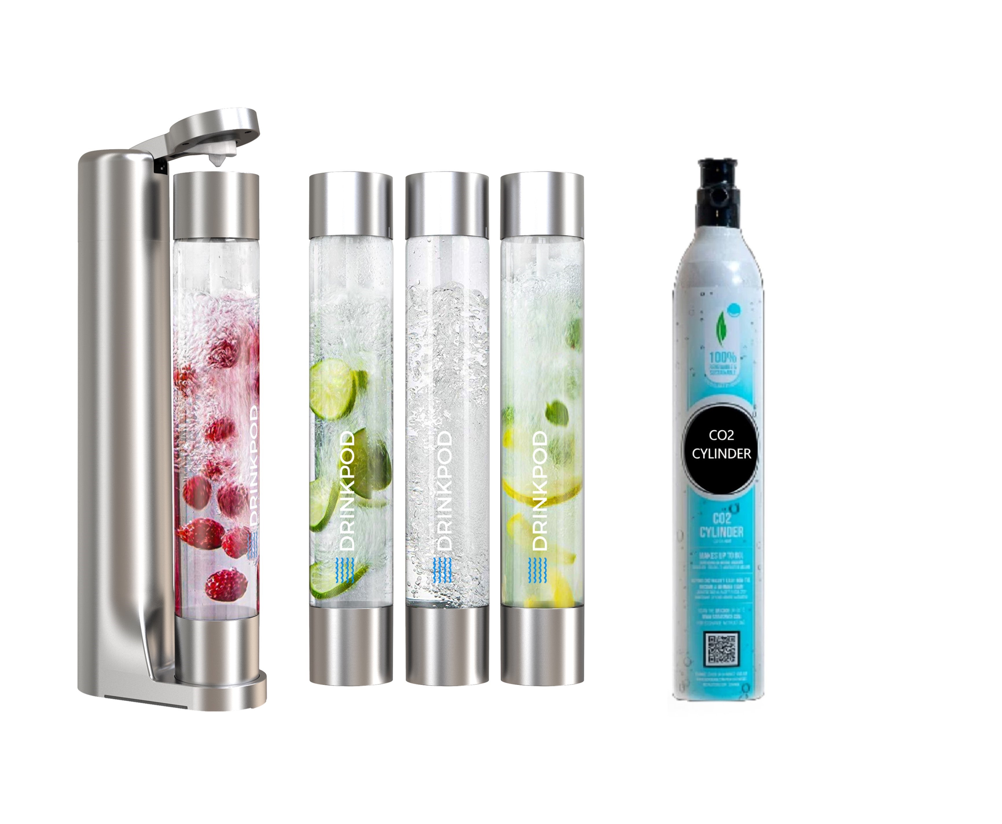 FIZZPod Soda Machine + 1 CO₂ Cylinder - Make Homemade Sparkling Water, Juice, Tea and Cocktail Drinks with Fruits & Candy by Drinkpod