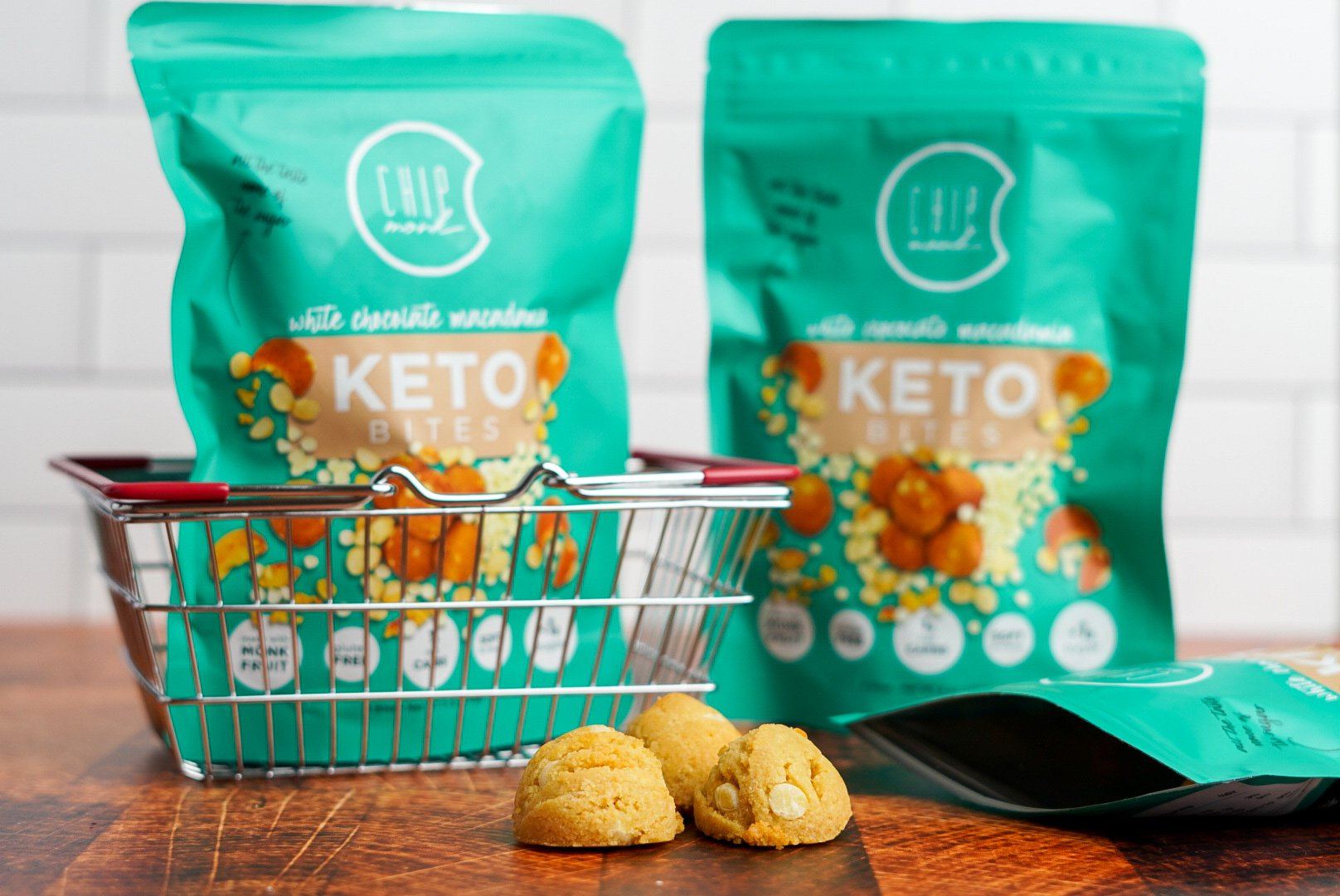 White Chocolate Macadamia Keto Cookie Bites by ChipMonk Baking