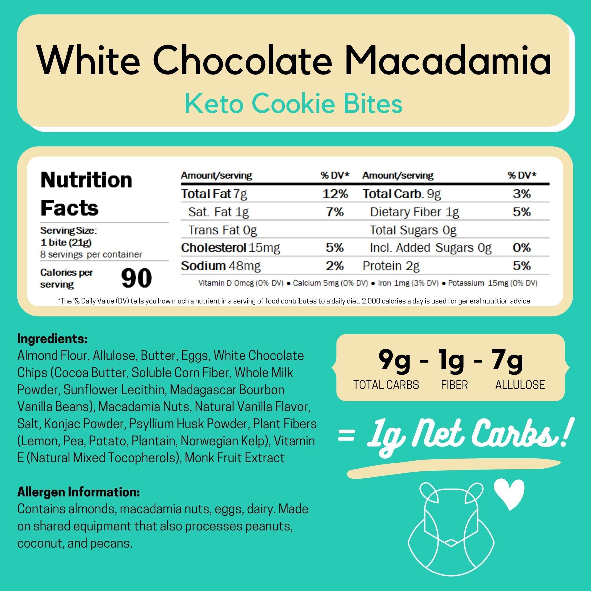 White Chocolate Macadamia Keto Cookie Bites by ChipMonk Baking