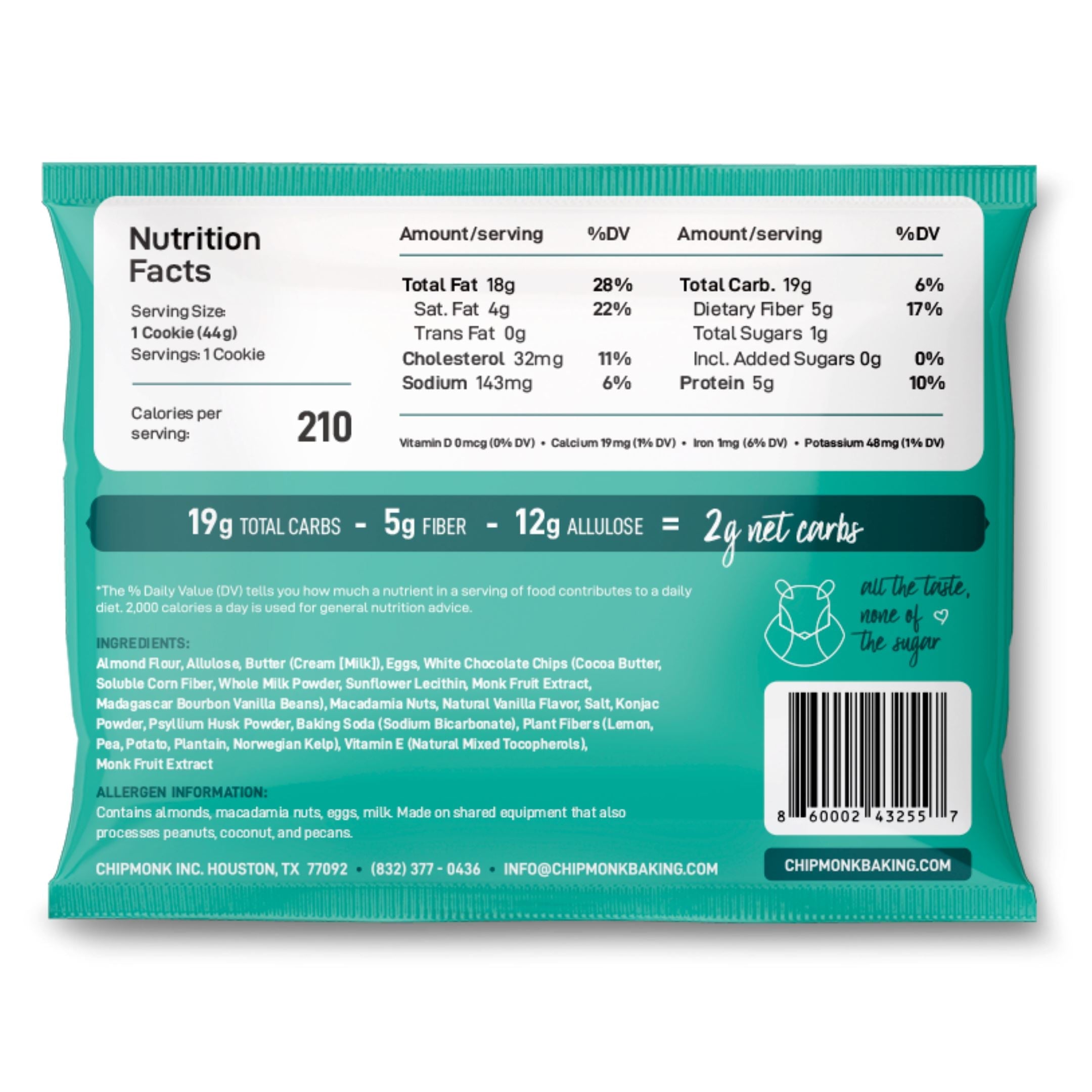 White Chocolate Macadamia Keto Cookies by ChipMonk Baking