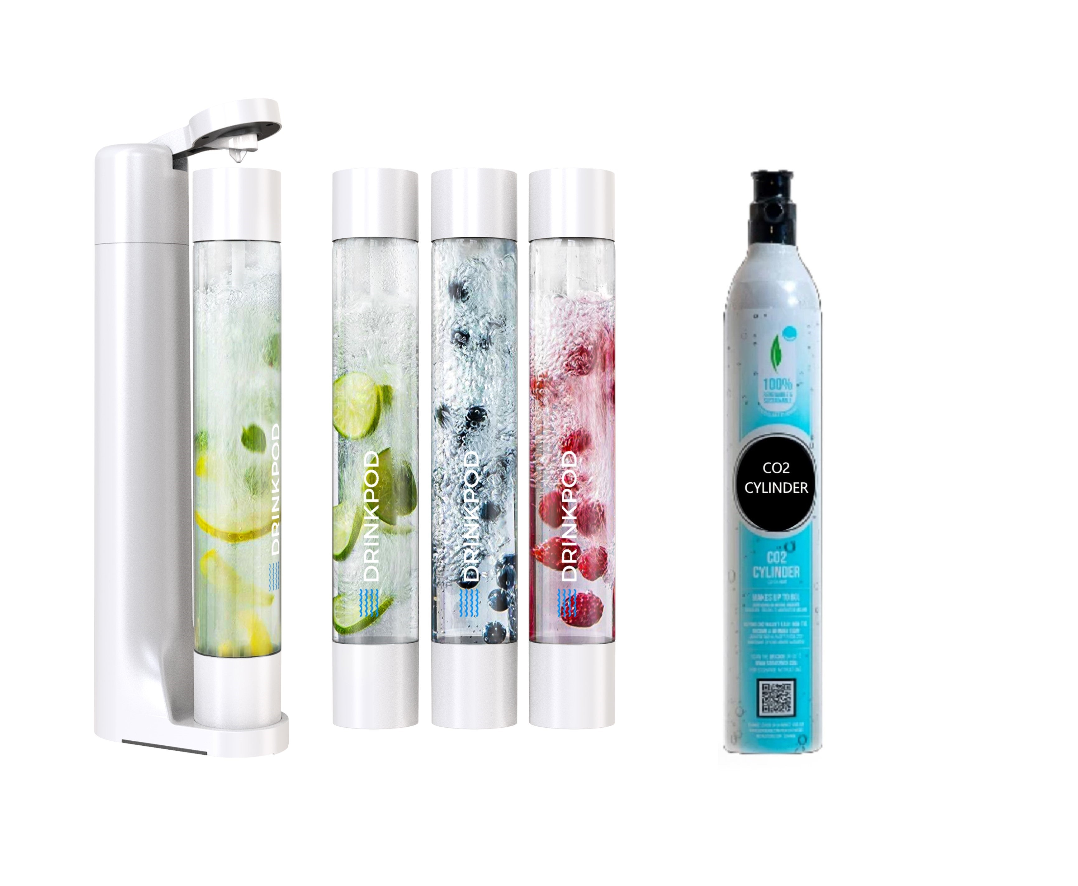FIZZPod Soda Machine + 1 CO₂ Cylinder - Make Homemade Sparkling Water, Juice, Tea and Cocktail Drinks with Fruits & Candy by Drinkpod