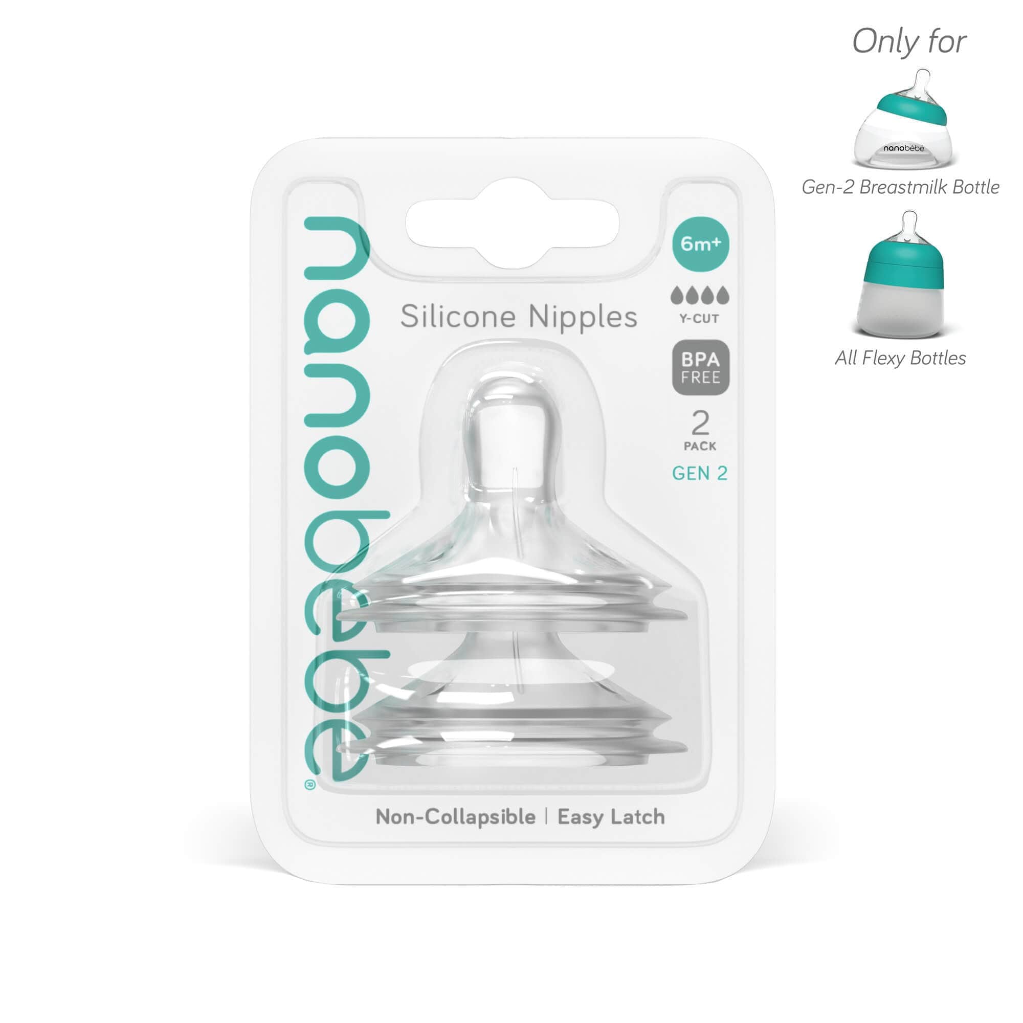Silicone Baby Bottle Nipples, 2-Pack by Nanobébé US