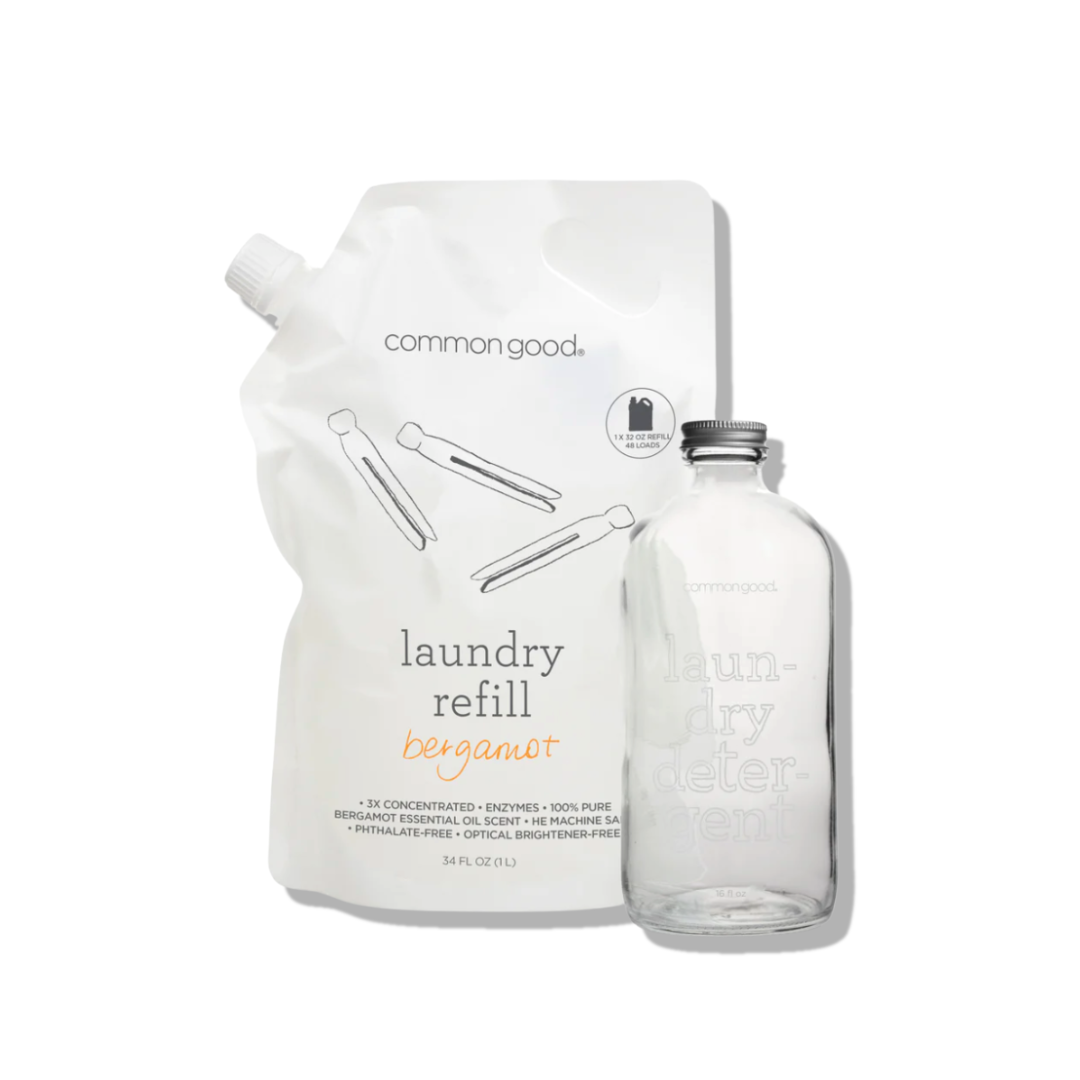 Laundry Detergent Refill Pouch and Glass Bottle Set by Common Good