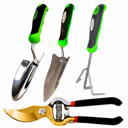4pc Garden Tool Set – Trowel, Cultivator, Transplanter & Titanium Pruner