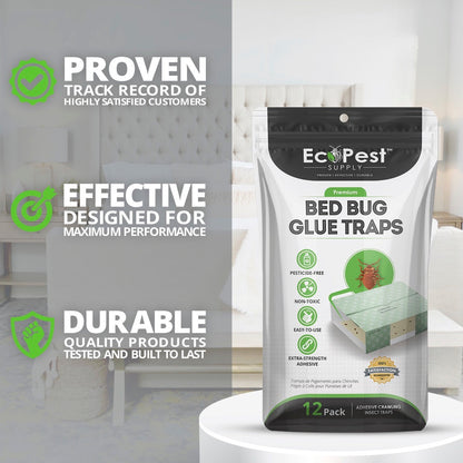 Bed Bug Glue Traps – 12 Pack | Sticky Indoor Pest Control Trap for Bed Bugs by EcoPest Supply