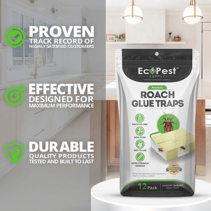 Roach Glue Traps – 20 Pack | Sticky Indoor Pest Control Trap for Cockroaches by EcoPest Supply