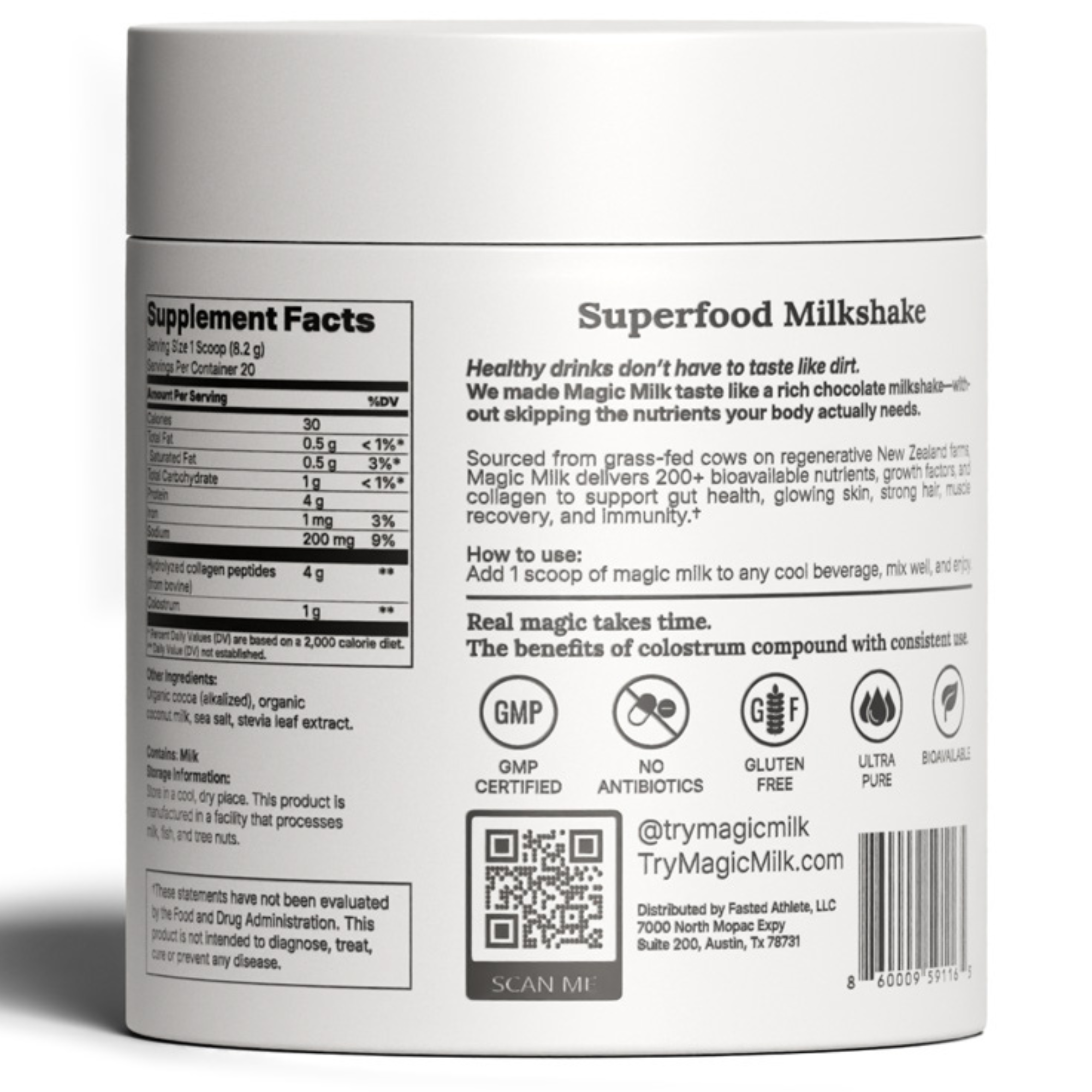 Magic Milk - Colostrum - Plus Collagen Peptides - Chocolate Milk - Supports Gut Health, Skin & Hair, Recovery - 20 Servings