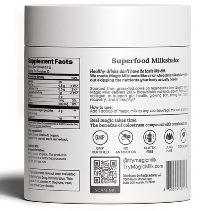 Magic Milk - Colostrum - Plus Collagen Peptides - Chocolate Milk - Supports Gut Health, Skin & Hair, Recovery - 20 Servings