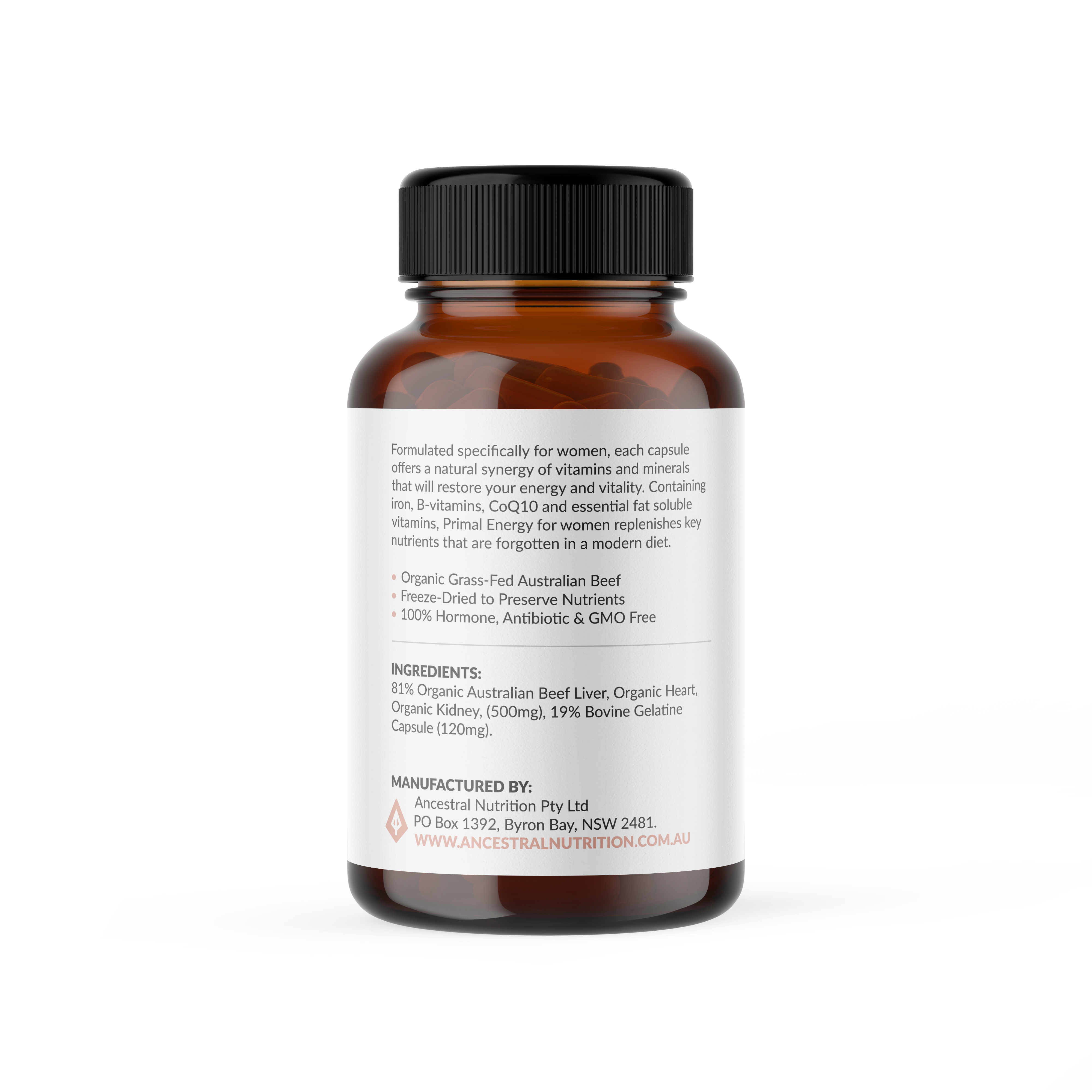 Primal Energy Women - Grass Fed Beef Organ Capsules (Box of 6)