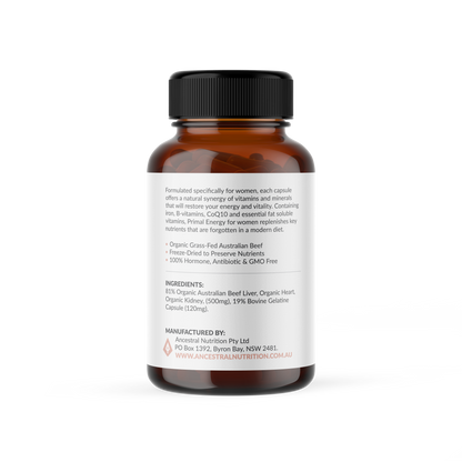 Primal Energy Women - Grass Fed Beef Organ Capsules (Box of 6)