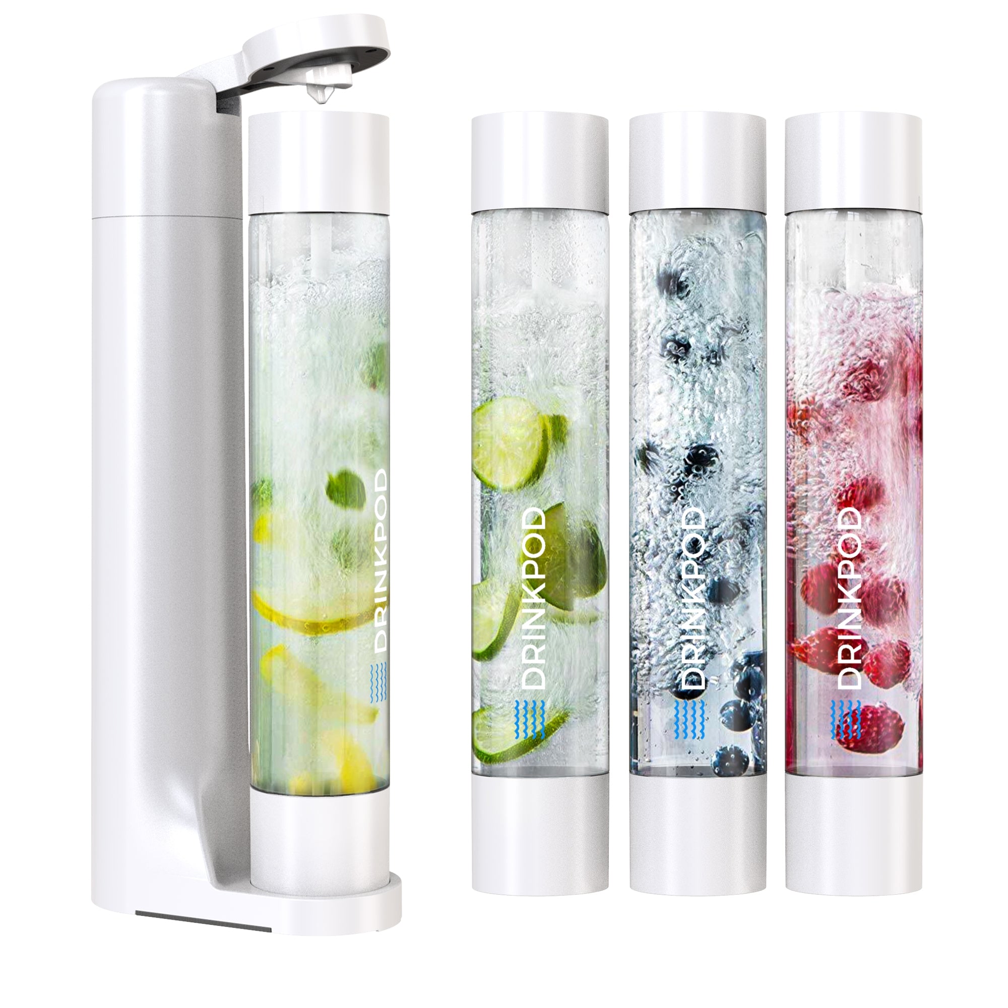 FIZZPod Soda Machine + 2 CO₂ Cylinder - Make Homemade Sparkling Water, Juice, Tea and Cocktail Drinks with Fruits & Candy by Drinkpod