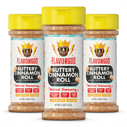 Buttery Cinnamon Roll Seasoning Topper Mix 3 Bottle Pack, Natural Healthy Blend, Bread, Pudding, Coffee Sprinkles, Oatmeal, Sandwiches & Ice Cream, Low Sodium, Kosher, Gluten Dairy Free by FlavorGod