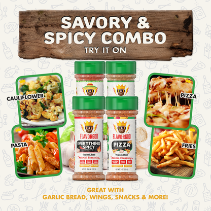Savory & Spicy Combo Pack of 4, Herbs, Spices and Seasoning Gift Set - Garlic Lovers, Everything Spicy, Taco Tuesday, Pizza - Premium All Natural & Healthy Spice Blend by FlavorGod