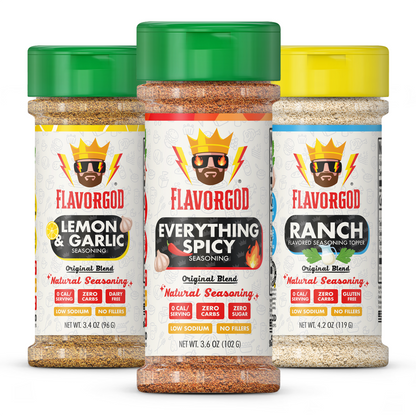 Wings Combo Pack of 3, Herbs, Spices, Topper and Seasoning Gift Set - Everything Spicy, Lemon & Garlic, and Ranch - Premium All Natural & Healthy Spice Blend by FlavorGod Seasonings