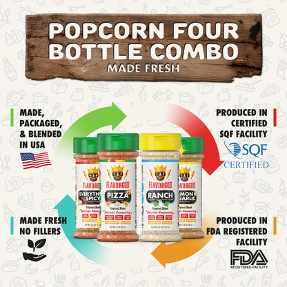 Popcorn Combo Pack of 4, Herb, Spices, Topper and Seasoning Gift Set - Everything Spicy, Pizza, Ranch, Lemon & Garlic - Premium All Natural & Healthy Spice Blend by Flavor God Seasonings