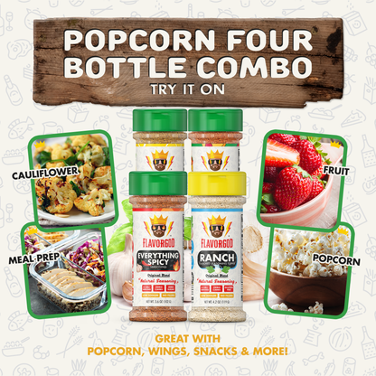Popcorn Combo Pack of 4, Herb, Spices, Topper and Seasoning Gift Set - Everything Spicy, Pizza, Ranch, Lemon & Garlic - Premium All Natural & Healthy Spice Blend by Flavor God Seasonings