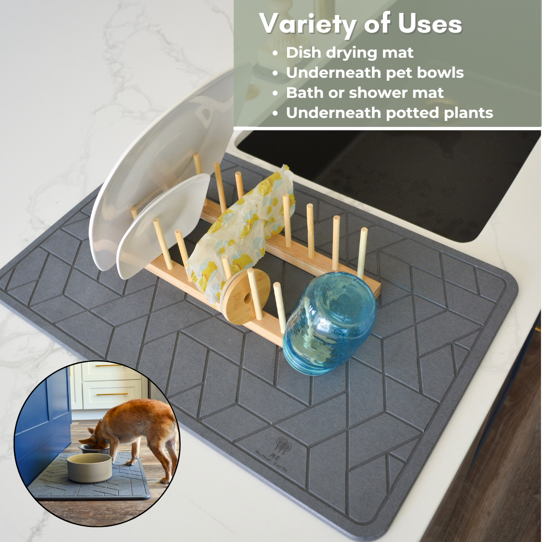 2-Pack Quick Dry Diatomaceous Earth Floor Stone Bath and Dish Mat | Bathroom Shower Mat Non-Slip | Super Absorbent | Eco Friendly | Sustainable