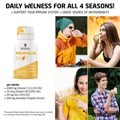 Propolis+VitC+VitD3+Zinc Immune Support Shot Drink for Adults x 12
