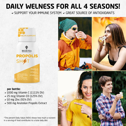 Propolis+VitC+VitD3+Zinc Immune Support Shot Drink for Adults x 12