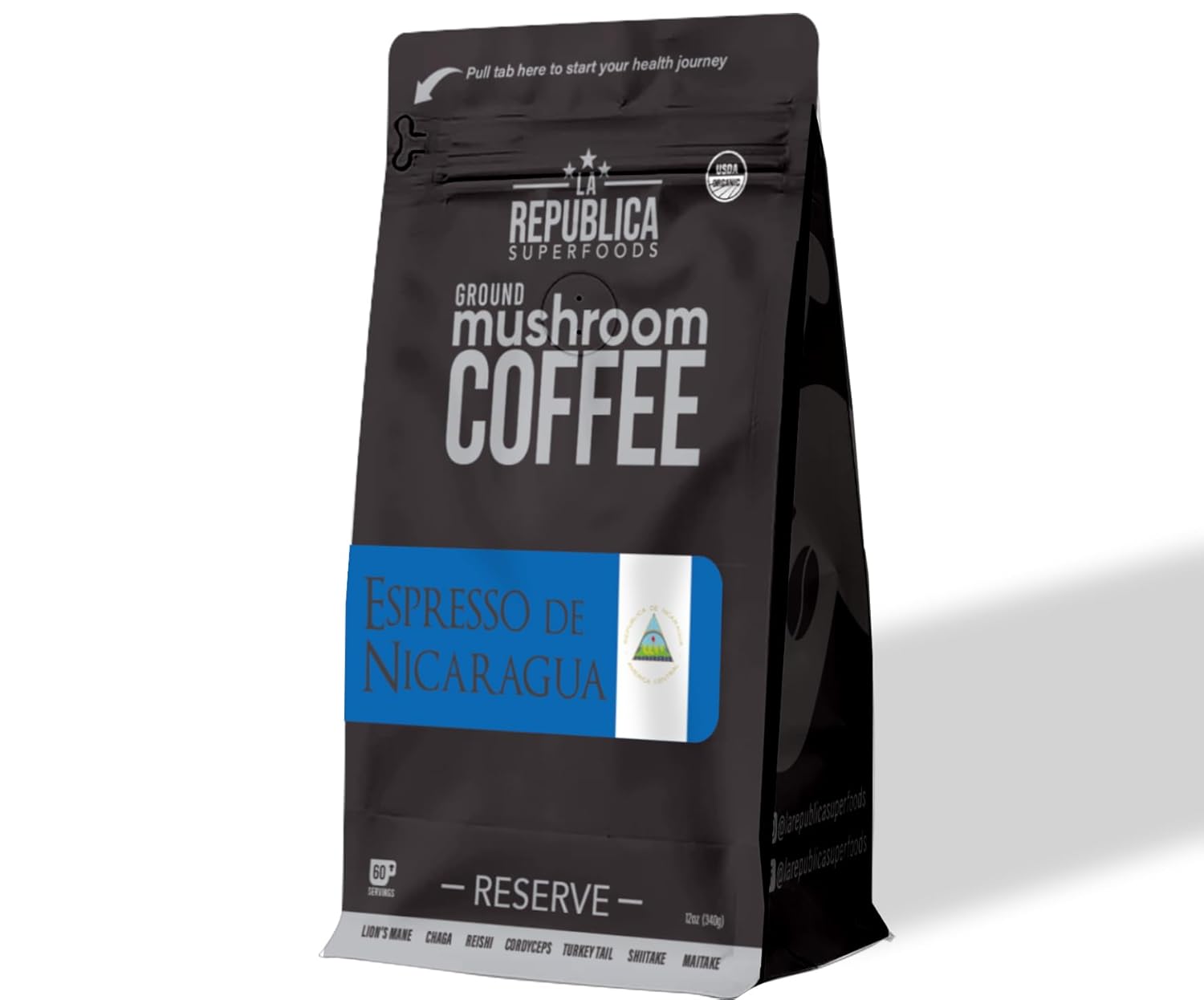 Espresso De Nicaragua Ground RESERVE Mushroom Coffee by La Republica Superfoods