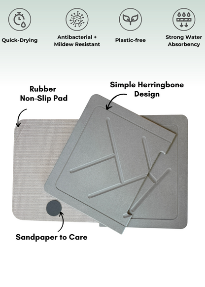 XL Quick Dry Diatomaceous Earth Floor Stone Bath mat and Dish Mat | Bathroom Shower Mat Non-Slip | Super Absorbent | Eco Friendly