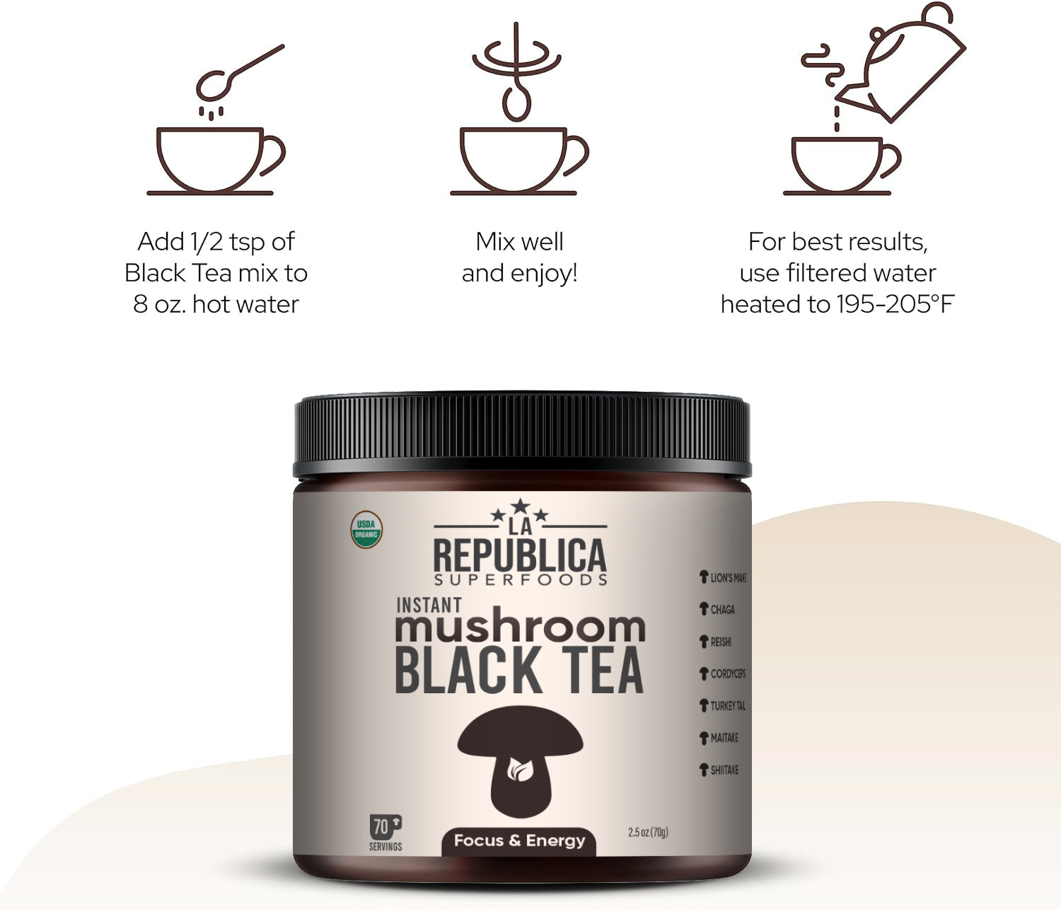 Green Tea with 7 Mushrooms (Instant) by La Republica Superfoods