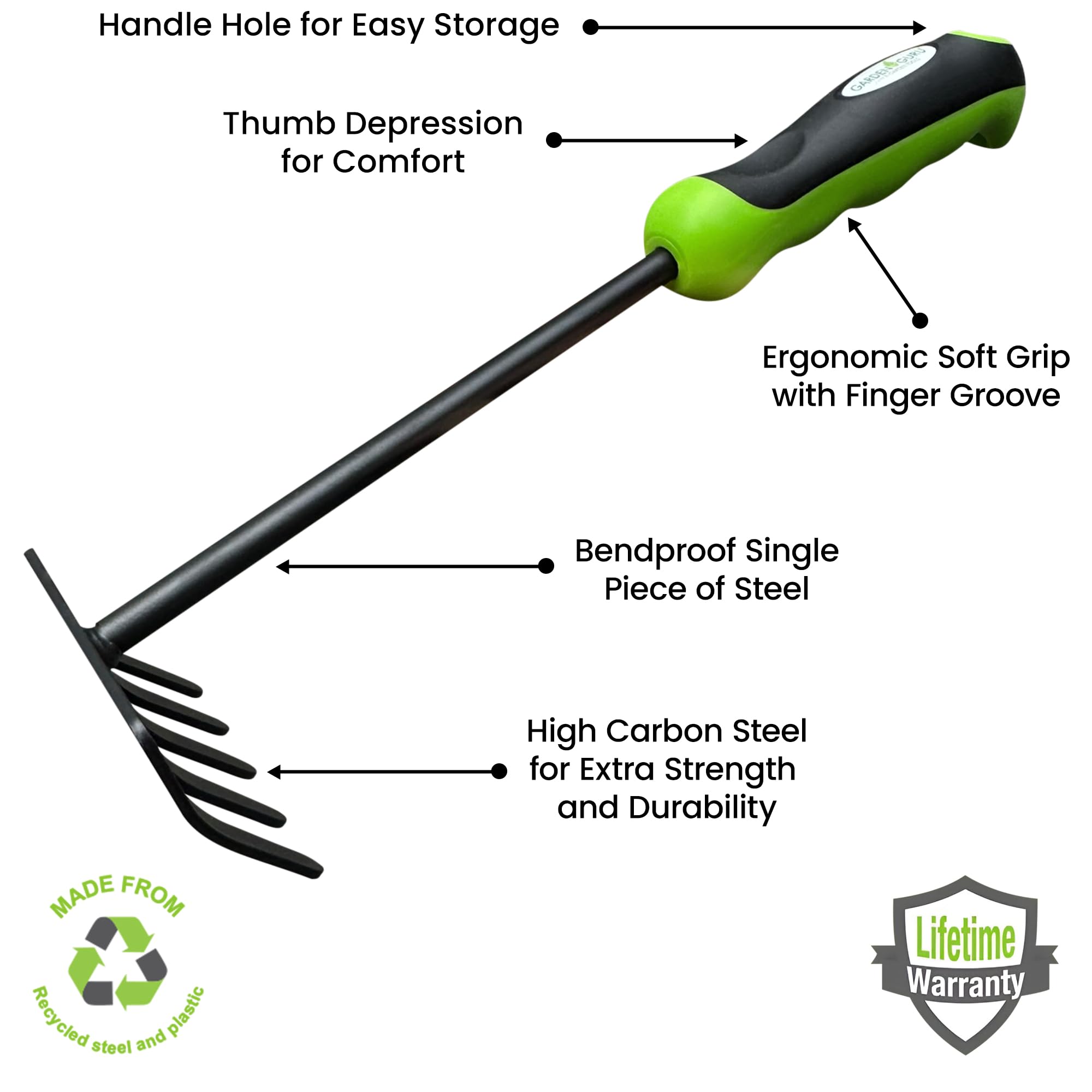 High Carbon Steel Hand Rake & Cultivator Tiller