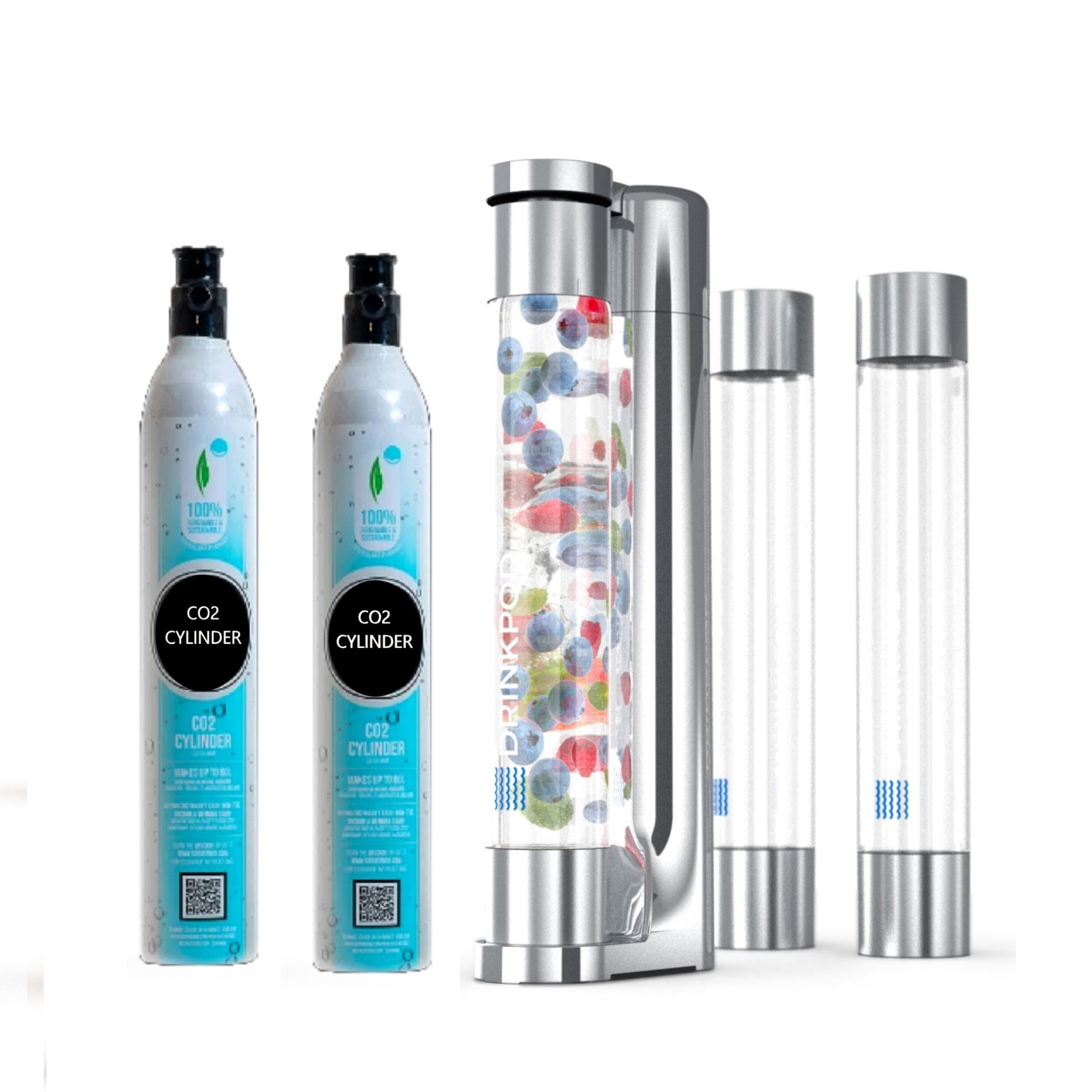 FIZZPod Soda Machine + 2 CO₂ Cylinder - Make Homemade Sparkling Water, Juice, Tea and Cocktail Drinks with Fruits & Candy by Drinkpod