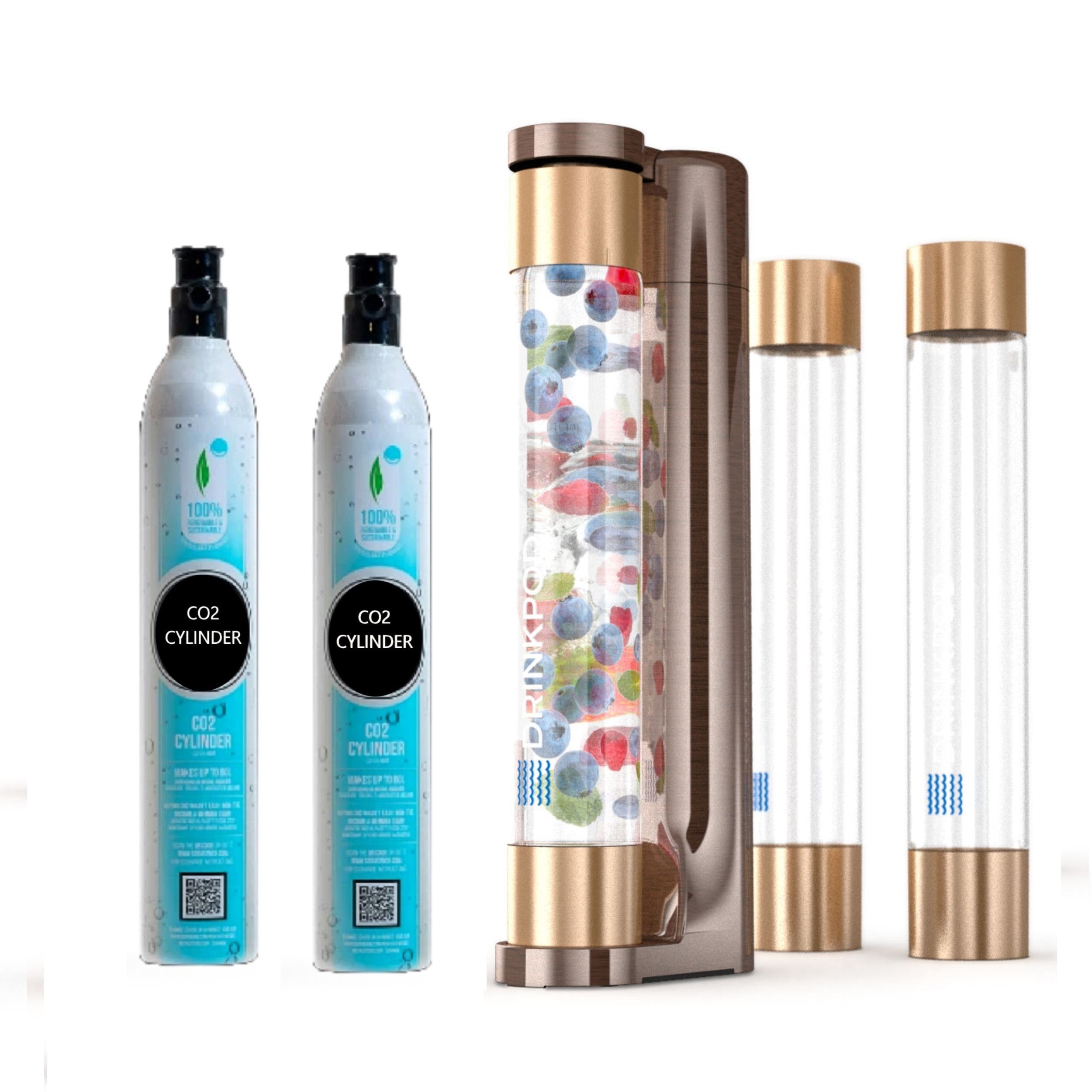 FIZZPod Soda Machine + 2 CO₂ Cylinder - Make Homemade Sparkling Water, Juice, Tea and Cocktail Drinks with Fruits & Candy by Drinkpod