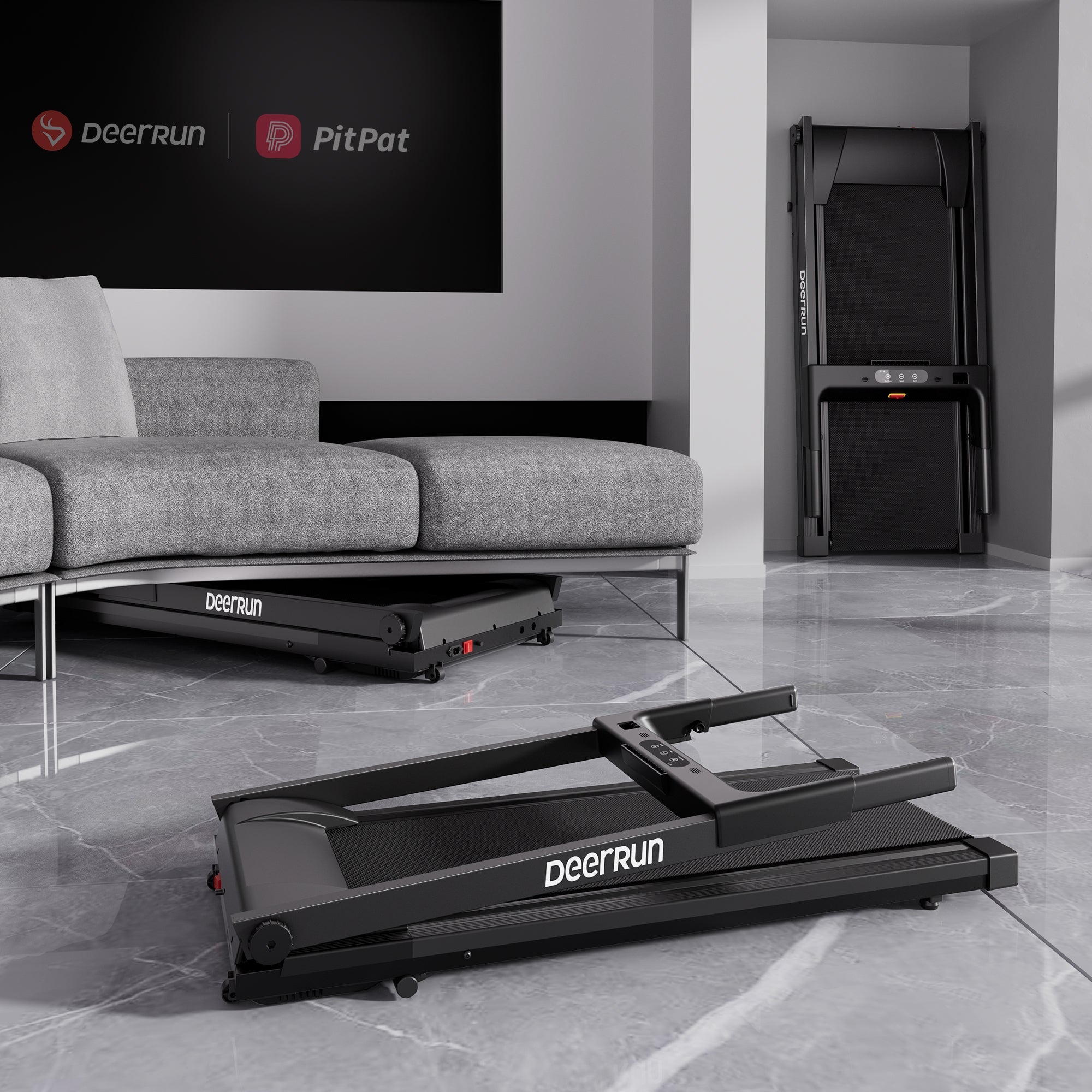 DeerRun All-New 2026 A1 Pro Move+ Smart Foldable Treadmill with 6% Incline & NFC | 350 lbs, 10 mph, Black