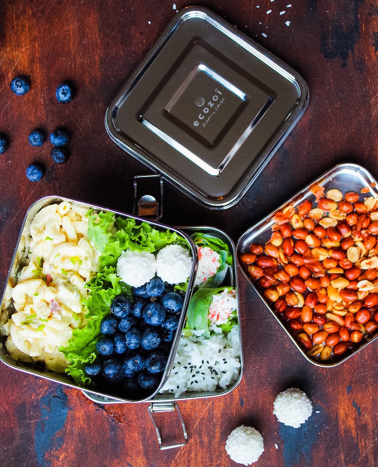 Stainless Steel Lunch Box, 2 Tier Square, 40 Oz by ecozoi