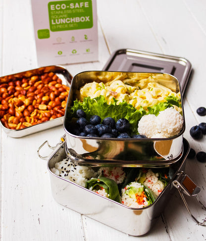 Stainless Steel Lunch Box, 2 Tier Square, 40 Oz by ecozoi