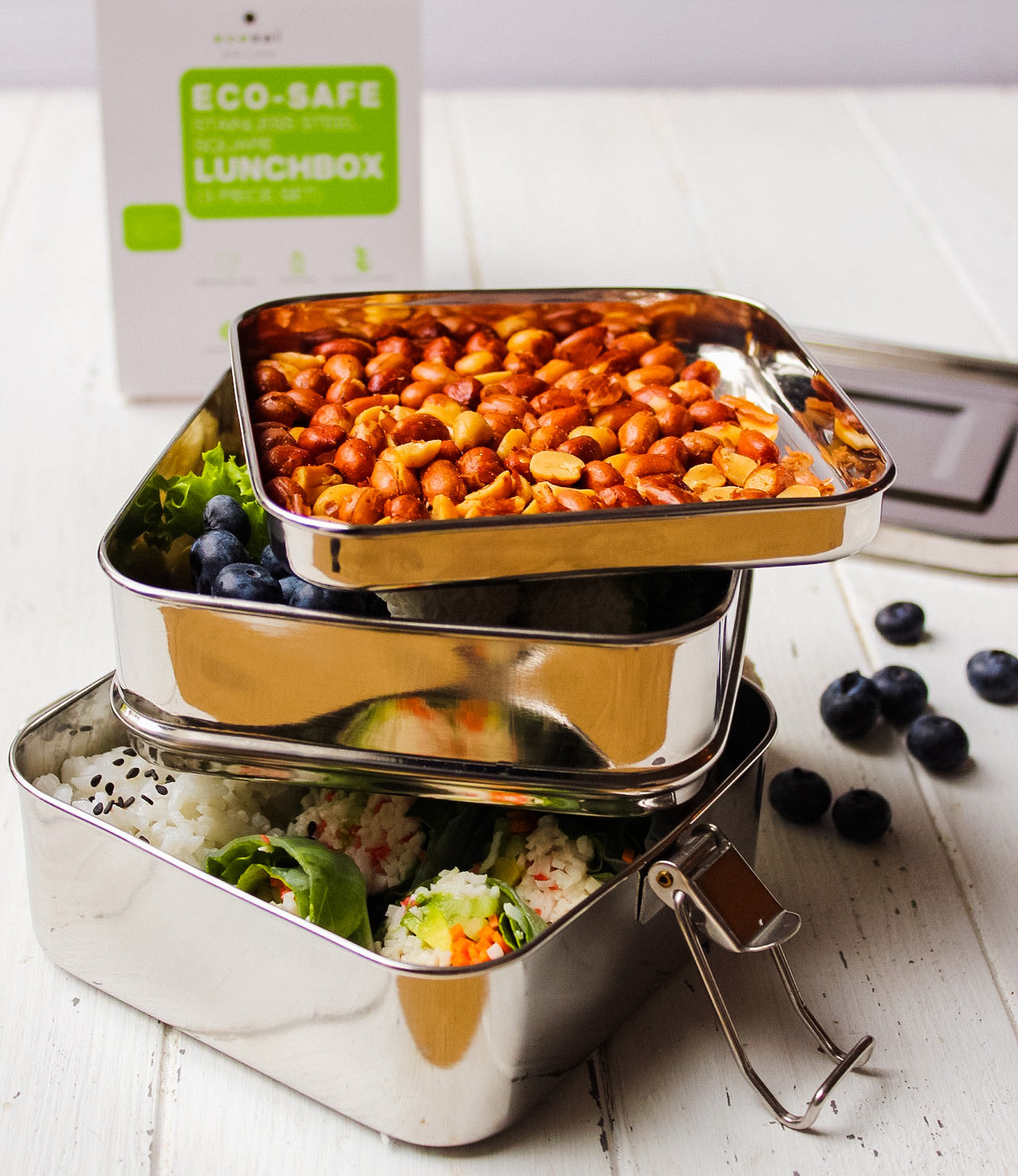 Stainless Steel Lunch Box, 2 Tier Square, 40 Oz by ecozoi