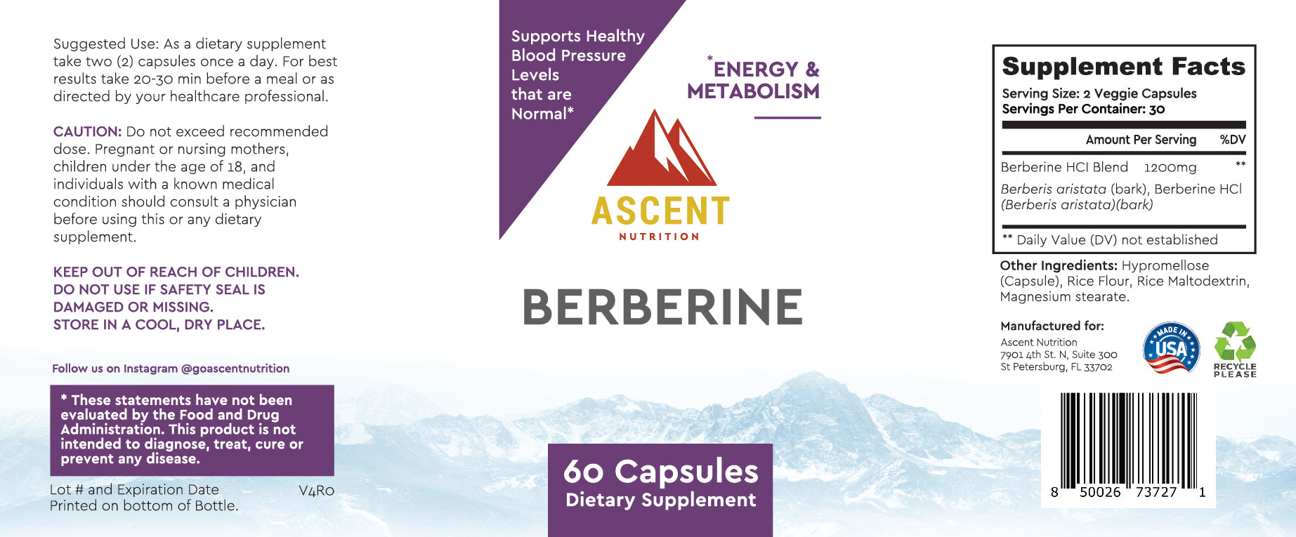 Berberine Complex, 60 Capsules, 600 mg each by Ascent Nutrition