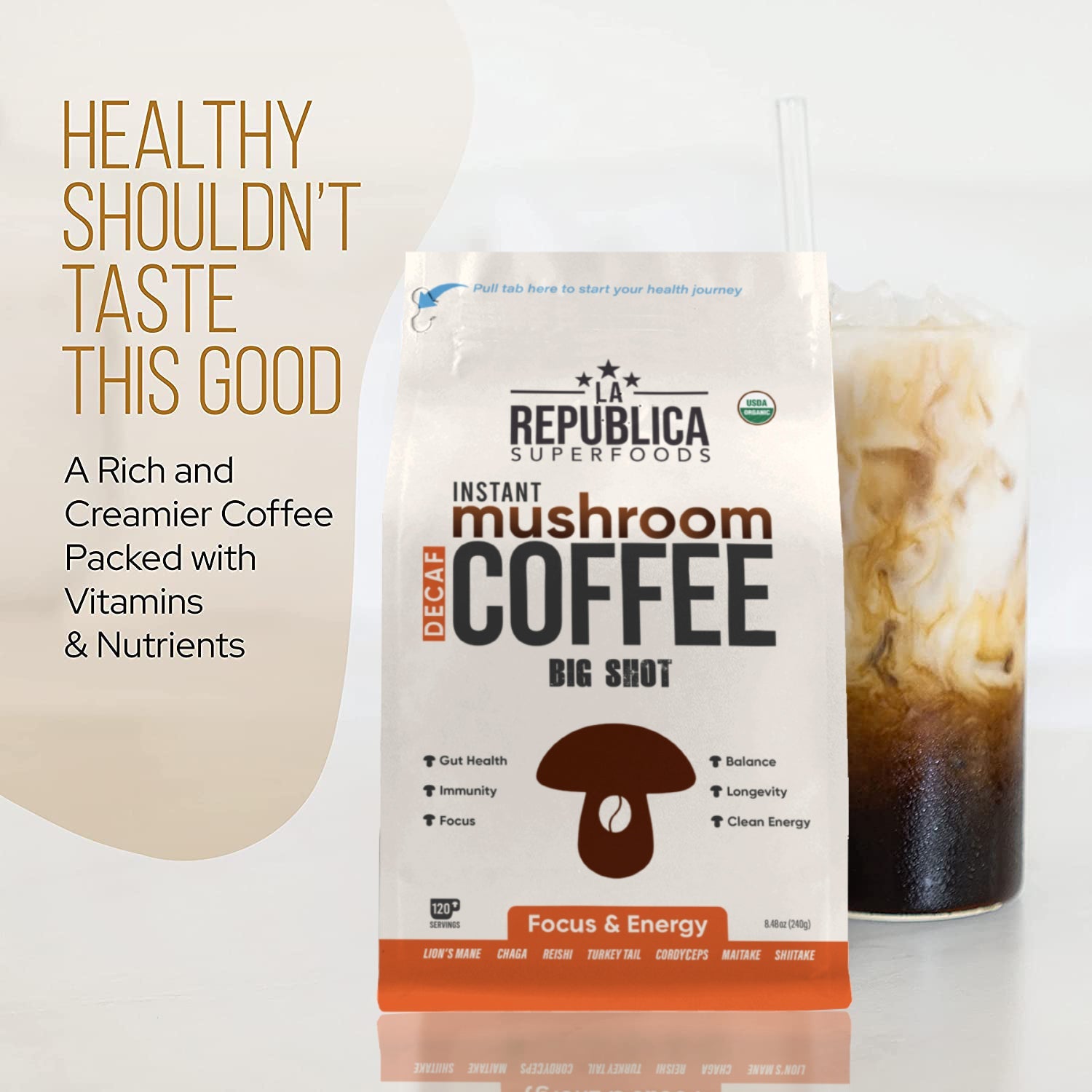 DECAF BIG SHOT INSTANT MUSHROOM COFFEE by La Republica Superfoods