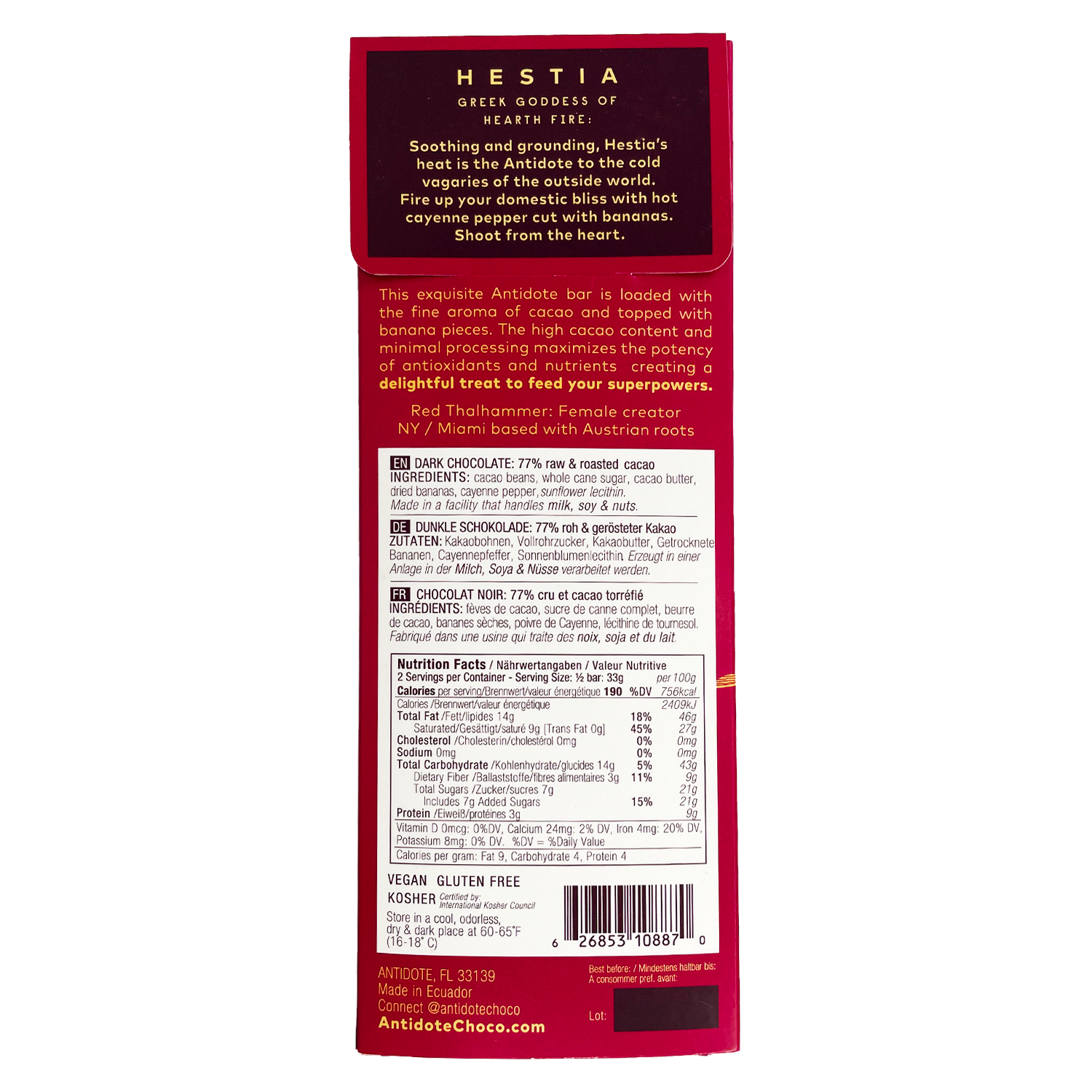 Antidote Chocolate HESTIA: BANANA + CAYENNE - 12 Bars by Farm2Me
