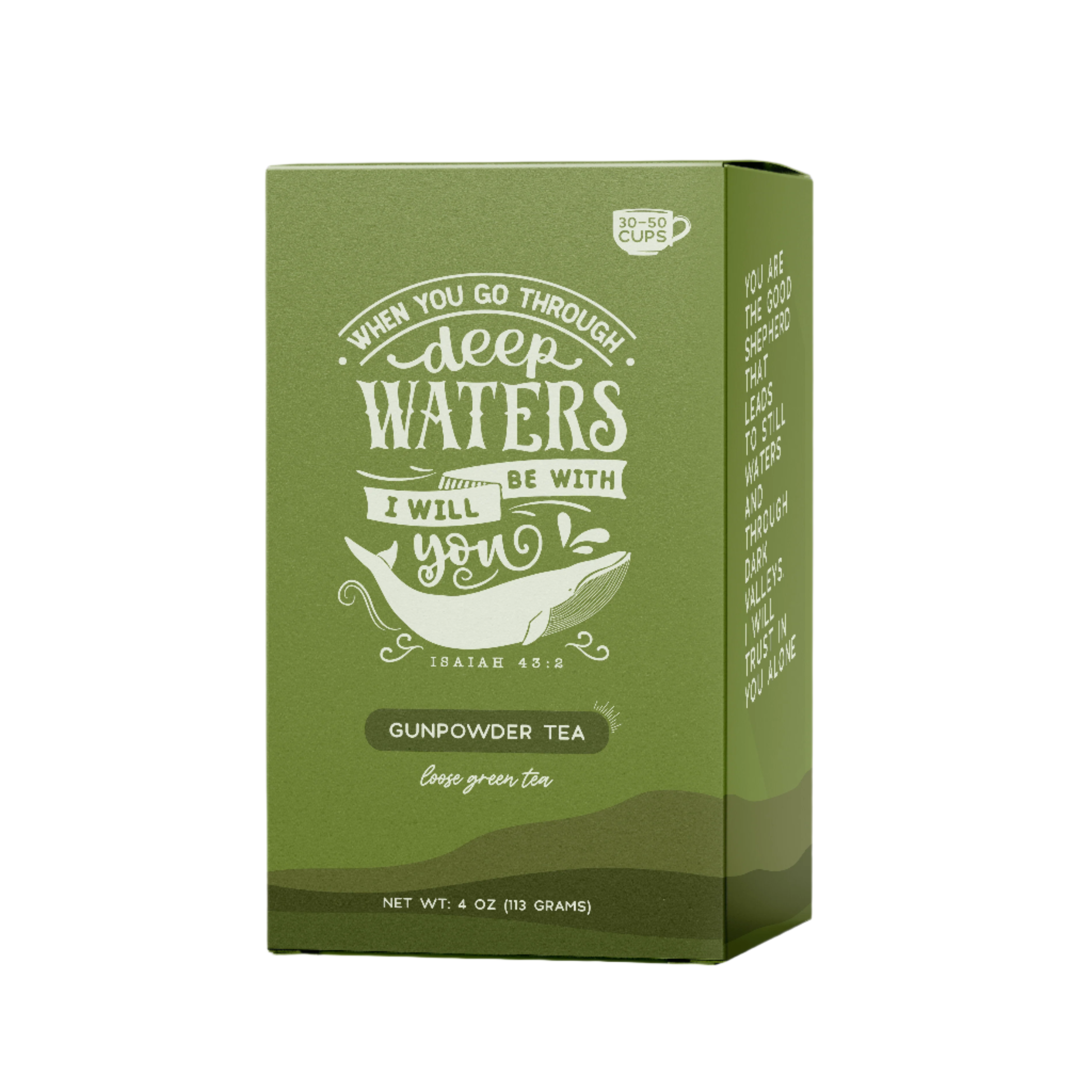 Bible Verse Tea "When You Go Through Deep Waters" Gunpowder by Little Prayer Tea Company