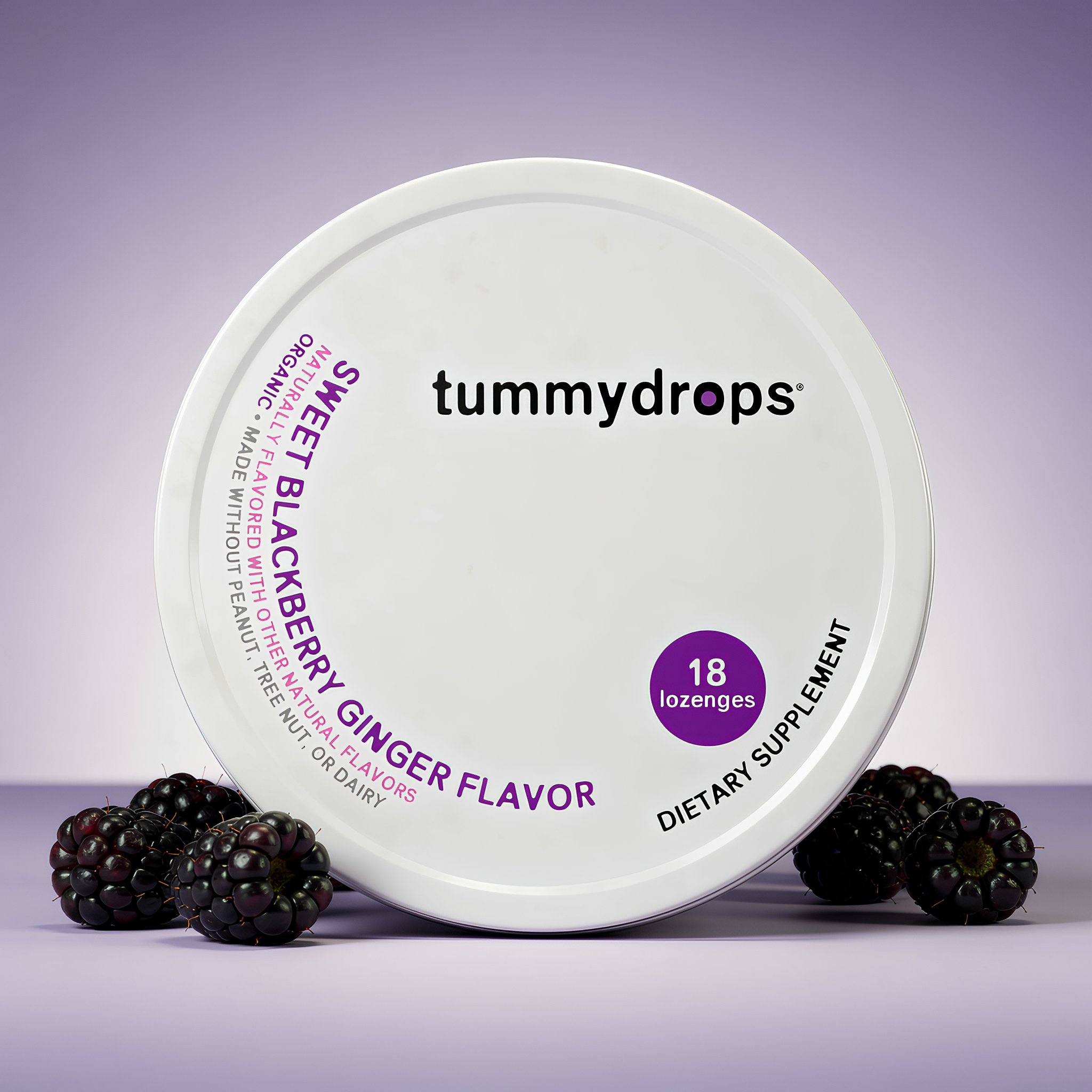 Sweet Blackberry Ginger Tummydrops  | Organic Lozenges 18ct Tin