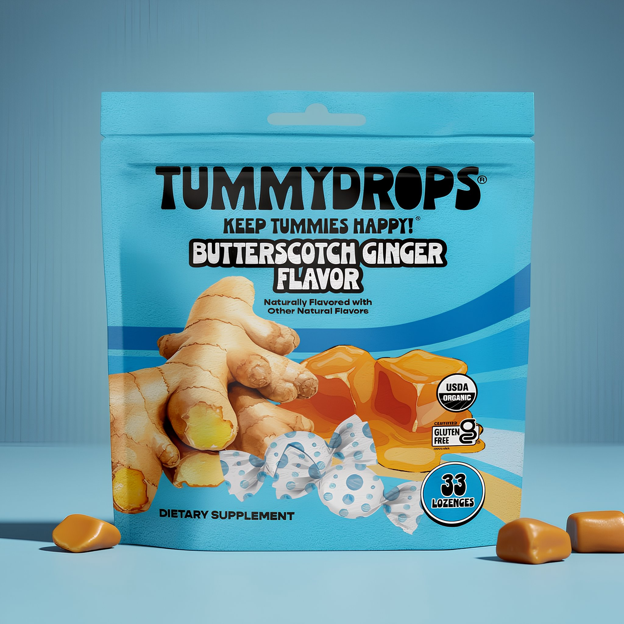 Butterscotch Ginger Tummydrops | Organic Lozenges 33ct Bag