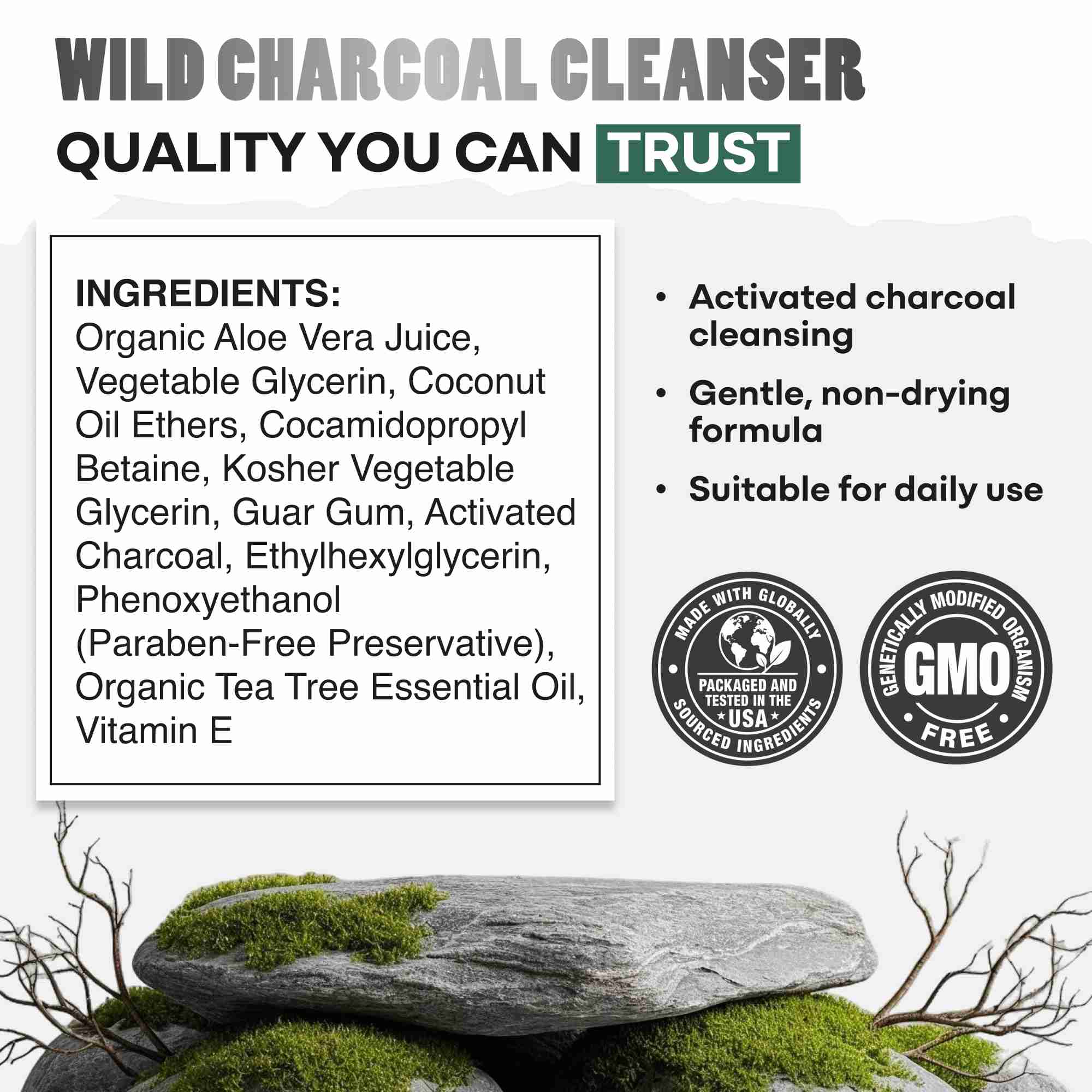 Wild Charcoal Cleanser — with Aloe Vera + Vitamin E
