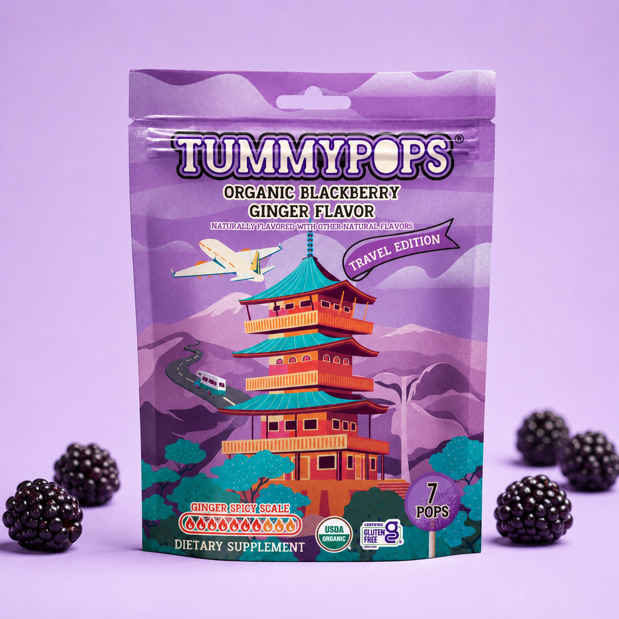 Travel Edition Blackberry Ginger Tummypops, 7 ct