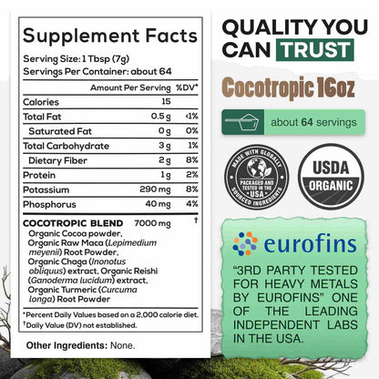 CocoTropic, 32 servings – Organic Mushroom Mix for Energy & Focus