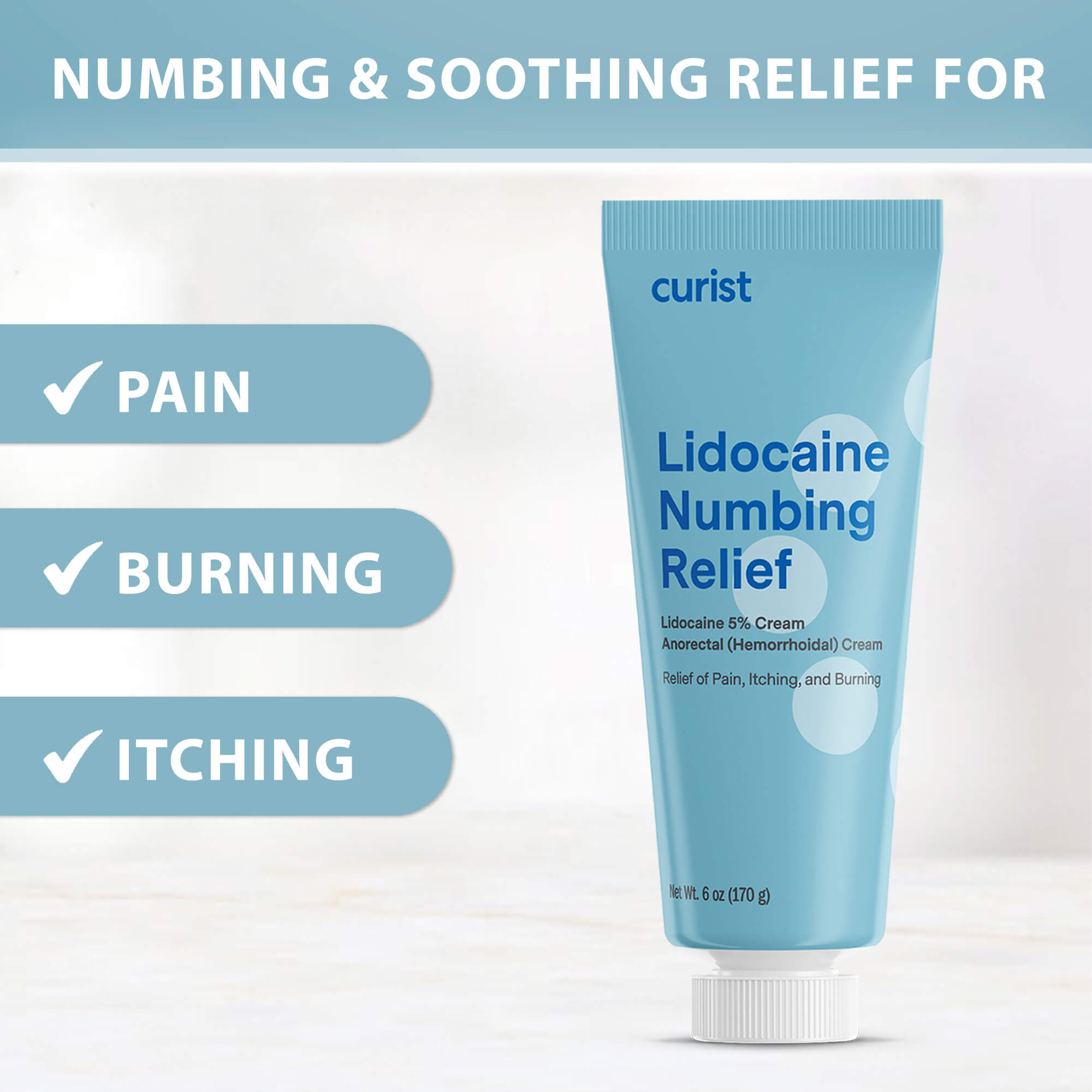 Hemorrhoid Cream with Lidocaine 5%, 6 oz by Curist