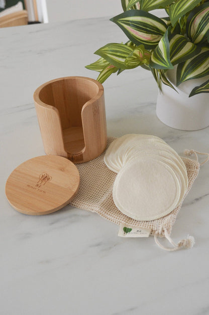 Bamboo Storage Box + Hemp Cotton Rounds Set