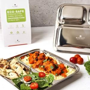 Stainless Steel Dinner Plates, Reusable, 3 Compartments, 2 Pack by ecozoi
