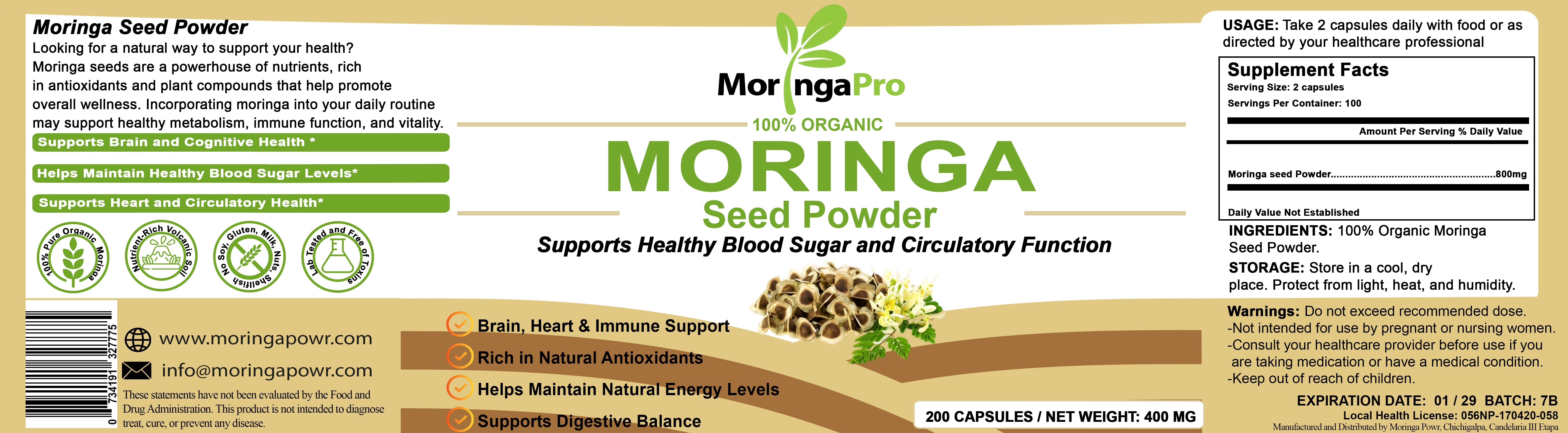 Moringa Oleifera Seed Capsules - Organic