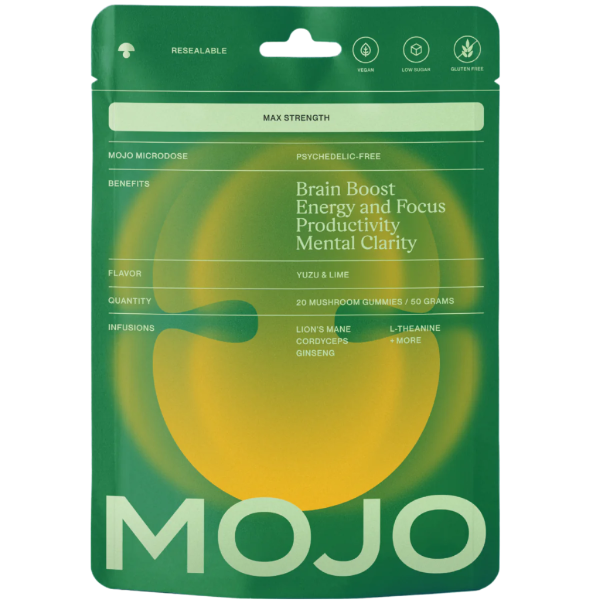 Max Strength Brain Boost Gummies  - Yuzu & Lime by Mojo | Mushroom Dosed Gummies