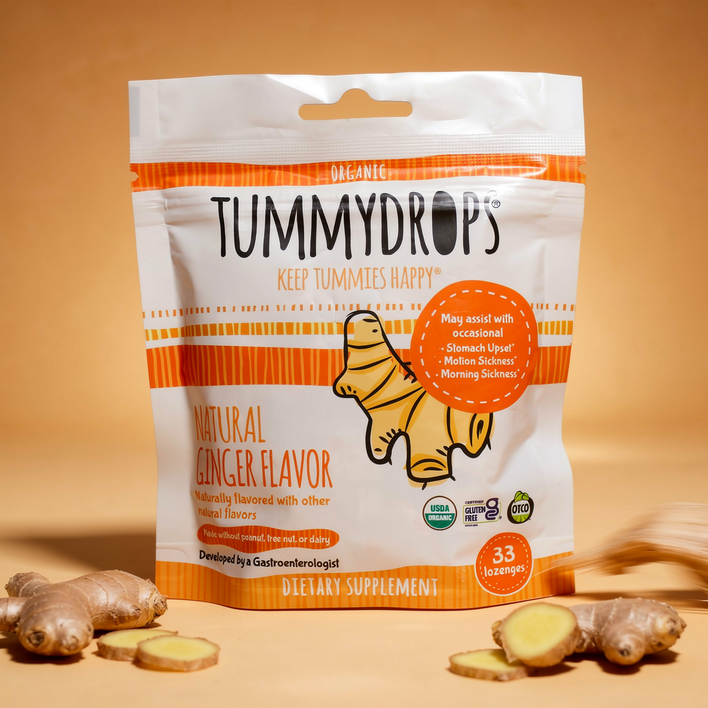 Natural Ginger Tummydrops | Organic Lozenges 33ct Bag