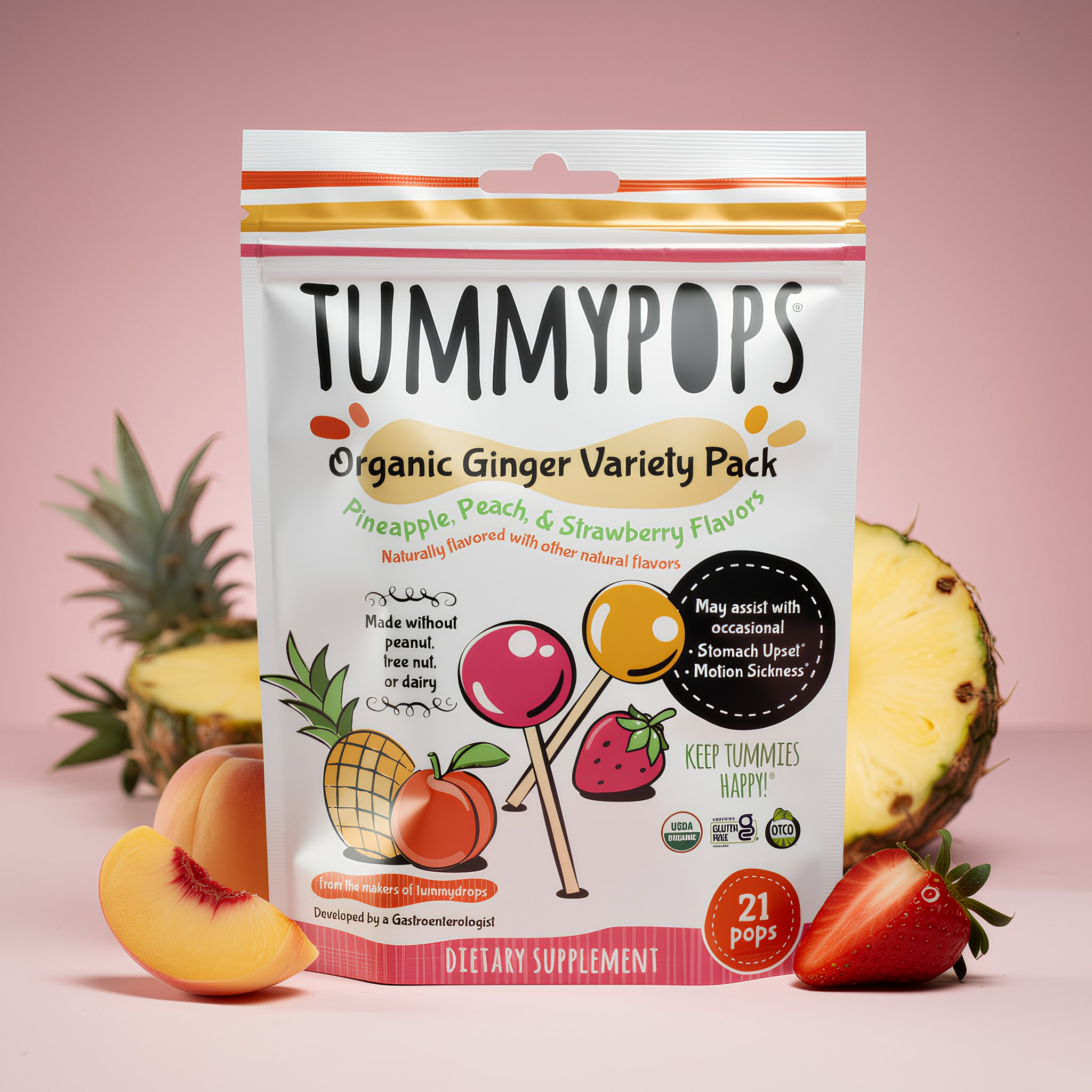 Ginger Variety Pack Tummypops | Organic Lollipops 21ct Bag